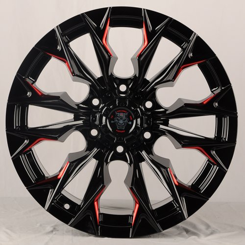 Anzoo JT227-8 9j-18 6*139.7 ET0 d110.1 Gloss Black+Milling Window+Red Coating